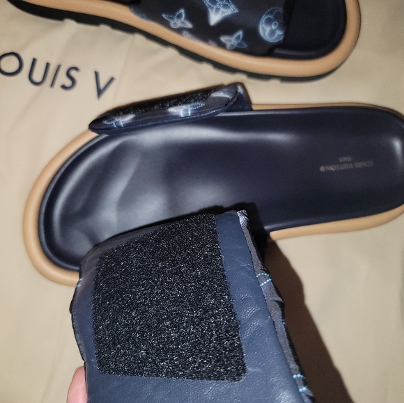 Louis Vuitton By the Pool Sandal Monogram Black Blue Rubber Outsole 39=9US Mule - Picture 12 of 17